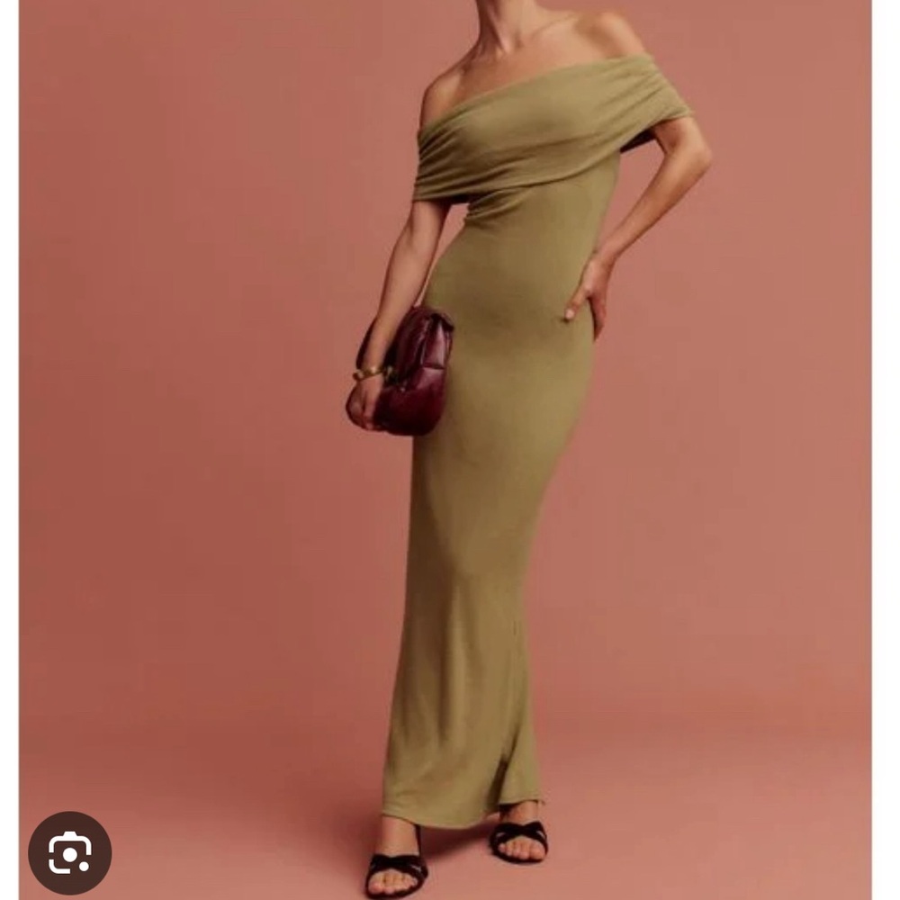 Reformation Tan Off The Shoulder Dress